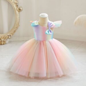 Kids Toddler Girls Casual Cute Party Bow Gradient Color Mesh Sleeveless Tutu Princess Dress