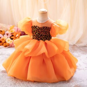 Kids Toddler Girls Casual Cute Party Mesh Sequins Puff Sleeve Tutu Princess Dress