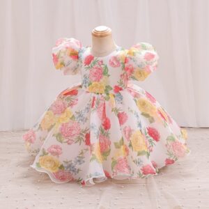 Kids Toddler Girls Casual Cute Party Flower Print Puff Sleeve Tutu Princess Dress