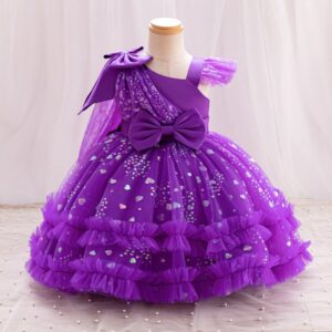 Kids Toddler Girls Casual Cute Party Bow Heart Sequins Tutu Princess Dress