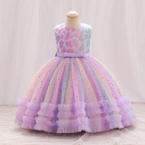 Kids Toddler Big Girls Casual Cute Party Heart Sequins Gradient Color Mesh Sleeveless Tutu Princess Dress