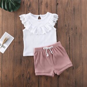 Girls Fashion Sleeveless Ruffled Tops And Shorts Set
