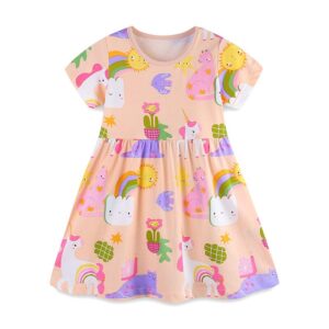 Kids Toddler Girls Summer Casual Cute Cartoon Print Short Sleeve Round Neck Dress