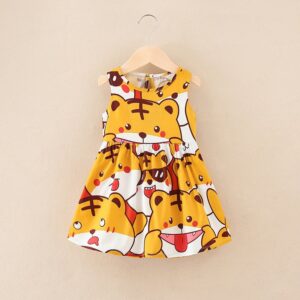 Kids Toddler Casual Cute Cartoon Tiger Print Sleeveless Round Neck Dress