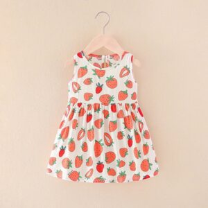 Kids Toddler Casual Cute Strawberry Print Sleeveless Round Neck Dress