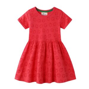 Girls Sweet Strawberry Print Short Sleeve Dresses