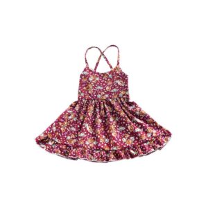 Girls Retro Floral Straps Halter Back Dress