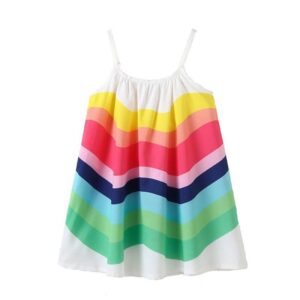 Colorful Rainbow Print Girls Swing Slip Dresses