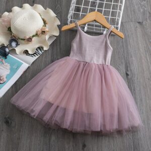 Girls Solid Color Mesh Fluffy Slip Dress