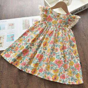 Girls Pastoral Flower All Over Print Dress