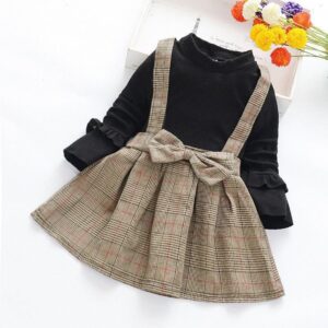 Fashion Girl Patchwork Plaid Print Dress
