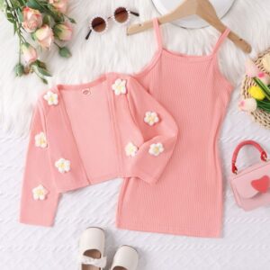 Kids Toddler Girls Fashion Cute Sweet Slip Skirt Floral Jacket Two-Piece Set