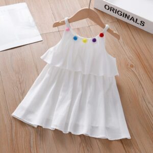 Kids Toddler Big Girls Summer Casual Cute Multicolor Hair Ball Solid Color Strap Dress