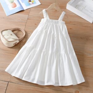 Kids Toddler Big Girls Summer Casual Cute Solid Color Strap Dress