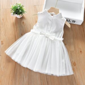 Kids Toddler Big Girls Casual Cute Solid Color Bow Sleeveless Mesh Dress