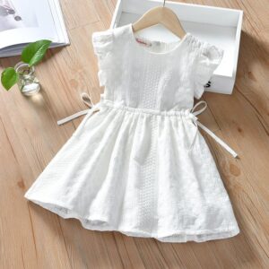 Kids Toddler Big Girls Casual Cute Solid Color Tiny Flower Sleeveless Dress