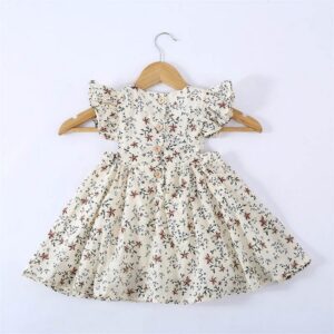 Kids Toddler Girls Casual Cute Tiny Flower Print Fluttering Sleeve Dress