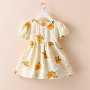 Kids Toddler Girls Casual Cute Flower Polka Dot Print Short Sleeve Dress
