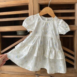 Kids Toddler Girls Casual Cute Tiny Flower Print Puff Sleeve Dress