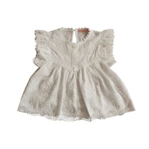 Kids Toddler Girls Casual Cute Solid Color Hollow Lace Cap Sleeve Round Neck T-Shirt