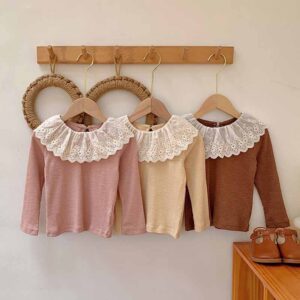 Kids Toddler Girls Spring Autumn Casual Hollow Peter Pan Collar Long Sleeve T-Shirt