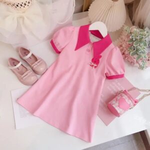 Kids Toddler Big Girls Casual Cute Cartoon Bunny Pattern Short Sleeve Lapel Dress