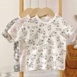 Kids Toddler Boys Girls Casual Cute Tiny Flower Print Short Sleeve Round Neck T-Shirt