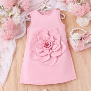 Girls Fashion Solid Color Floral Sleeveless Dress