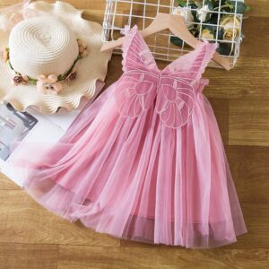 Kids Toddler Girls Casual Cute Solid Color Butterfly Sleeveless Mesh Dress