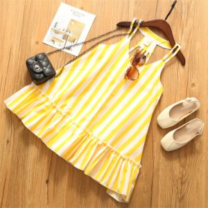 Kids Toddler Girls Casual Cute Stripe Print Strap Dress