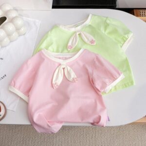 Kids Toddler Girls Casual Cute Solid Color Short Sleeve Round Neck T-Shirt