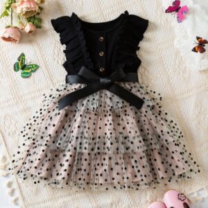 Kids Toddler Girls Casual Cute Polka Dot Bow Sleeveless Mesh Dress