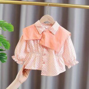 Kids Toddler Girls Fashion Casual Cute Polka Dot Print Long Sleeve Lapel Blouses