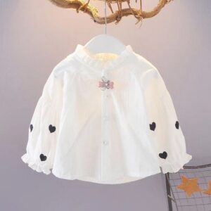 Kids Toddler Girls Casual Cute Heart Print Long Sleeve Blouses