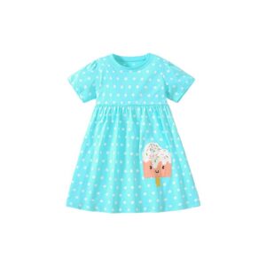 Children Girls Cartoon Print Short Sleeve Dress