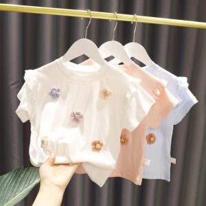 Kids Toddler Girls Casual Cute Flower Ice Cream Print Short Sleeve T-Shirt