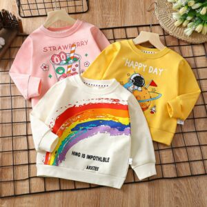 Kids Toddler Big Boys Girls Cute Cartoon Dinosaur Fruit Rainbow Letters Print Long Sleeve Sweatshirts