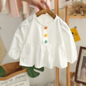 Kids Toddler Girls Spring Casual Cute Flower Long Sleeve Blouses