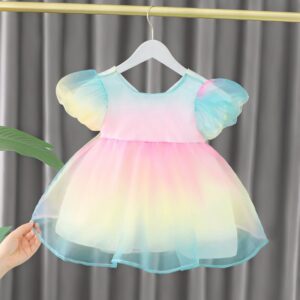 Kids Toddler Girls Casual Cute Bow Gradient Color Mesh Dress