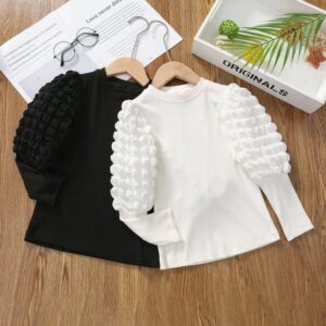 Kids Toddler Girls Fashion Puff Sleeve Fall Long Sleeve Bottoming Shirt Knit Top