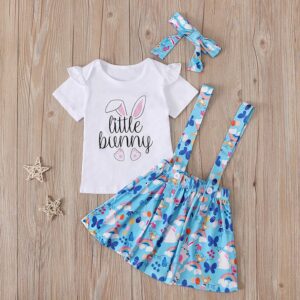 Girls Easter Cartoon Rabbit Letter Pattern Round Neck Short-sleeved T-Shirt And Suspender Skirt With Headband Set