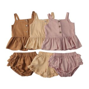 Cotton And Linen Girl Baby Suit Summer Sling Top Four-Corner Lotus Leaf Shorts Girls Two-Piece Baby Clothes