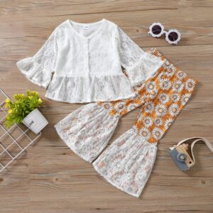 Kids Baby Girl Fashion Lace Cardigan Top Daisy Flare Two Piece Set