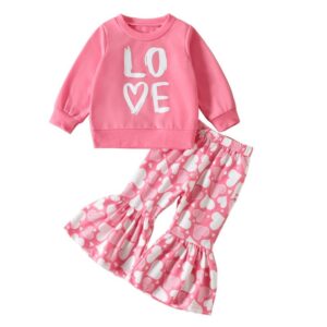 Toddlers Newborn Baby Fashion Girls Valentine's Day Heart Print Cute Top And Pink Pants 2pcs Set