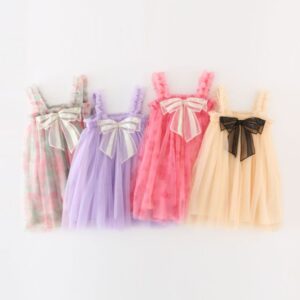 Kids Toddler Girls Fashion 3D Sequin Bow Mesh Slip Dress