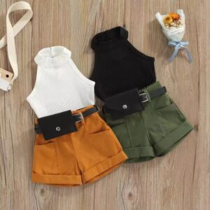 Kids Toddler Girls Fashion Halter Tank Top Shorts Waist Pack Set