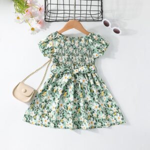 Children Kids Toddlers Fashion Girls Short Sleeve Flower Print Sweet Dress