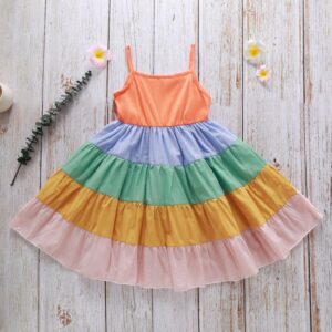 Children Kids Toddlers Fashion Girls Suspender Multicolored Rainbow Dress