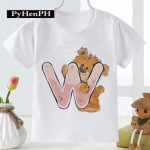 Kids Cute Cartoon Bear Letter Figure Print Round Neck Short Sleeve T-Shirt
