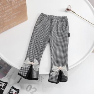 Kids Toddler Girls Fashion Houndstooth Bow Flared Trousers